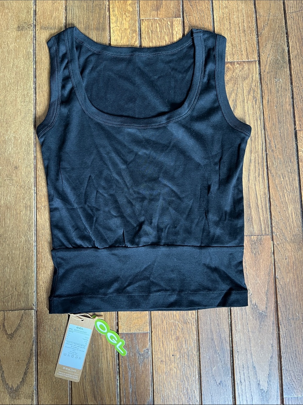 OGL Black Cotton Linen Blend Reversible Boatneck Low Back Top Size Small NWT